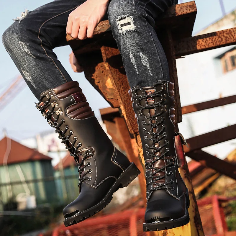 Men Knee High Leather Boots Wi - Craft Tools recension och pris
