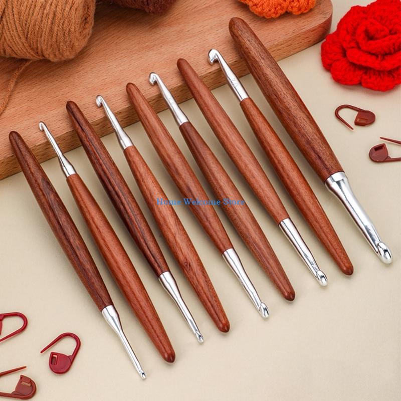 F68E 8Pcs Wooden Handle Croche - Wooden Crochet Hooks Ergonomic Handle recension och pris